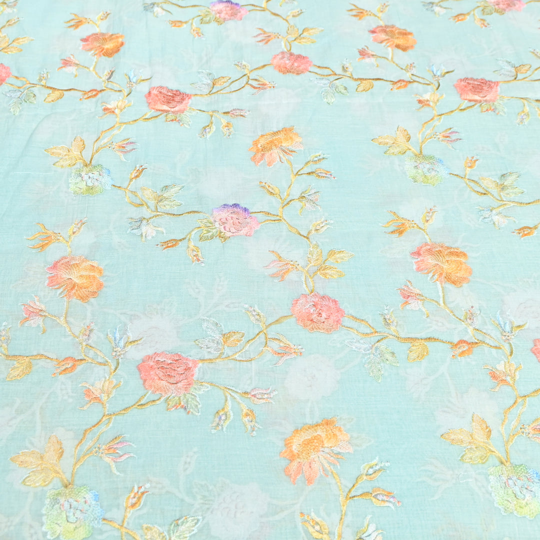 Mul Chanderi Thread Embroidery Fabric – Lightweight Elegant Designer Fabric- V2366C-04