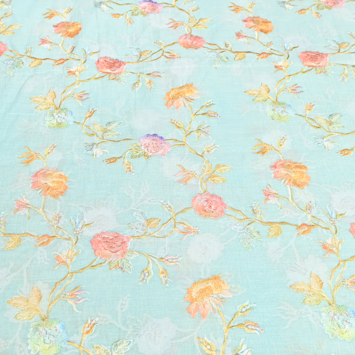 Mul Chanderi Thread Embroidery Fabric – Lightweight Elegant Designer Fabric- V2366C-04
