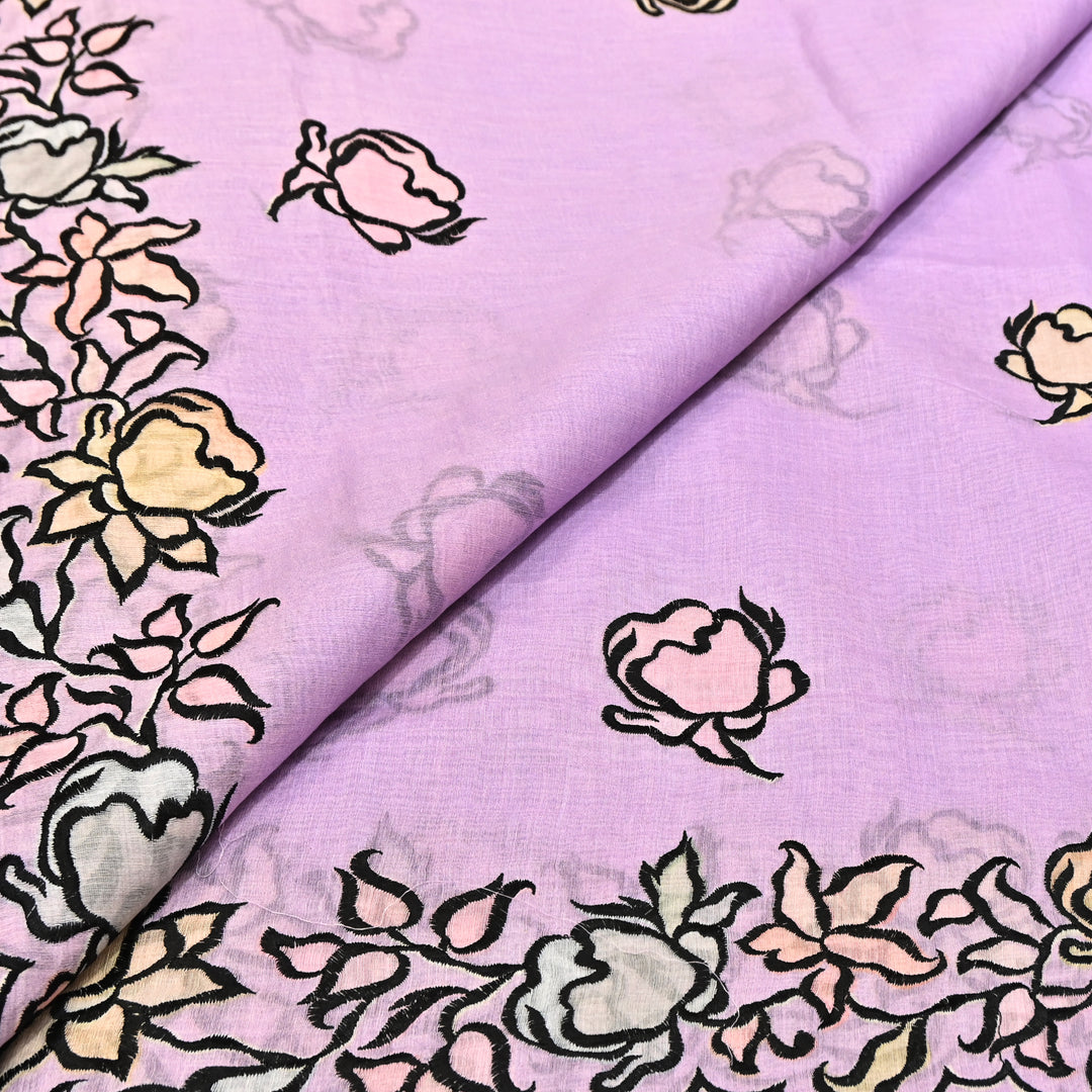 Mul Chanderi Position Print With Thread Embroidery Fabric – Designer Summer Fabric V2434C-2