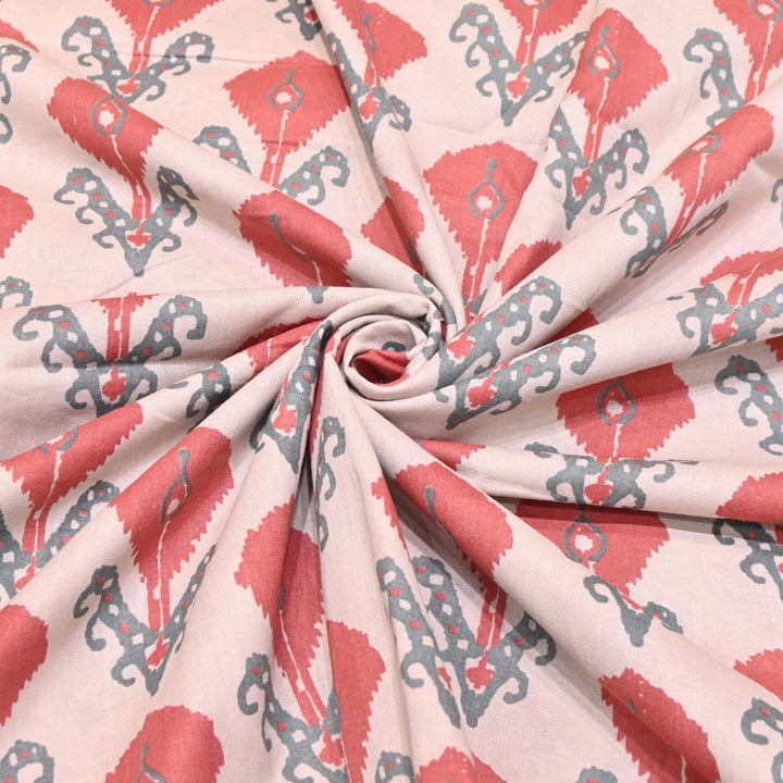 Baby Pink Cotton Linen In Red Floral Print
