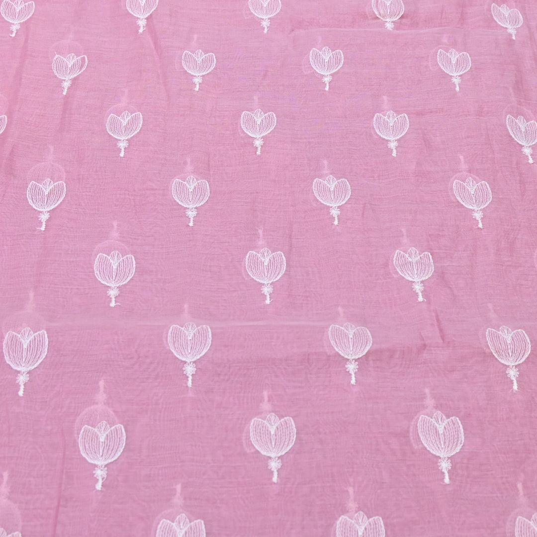 Fuchsia Pink Mul Chanderi Fabric with Thread Embroidery