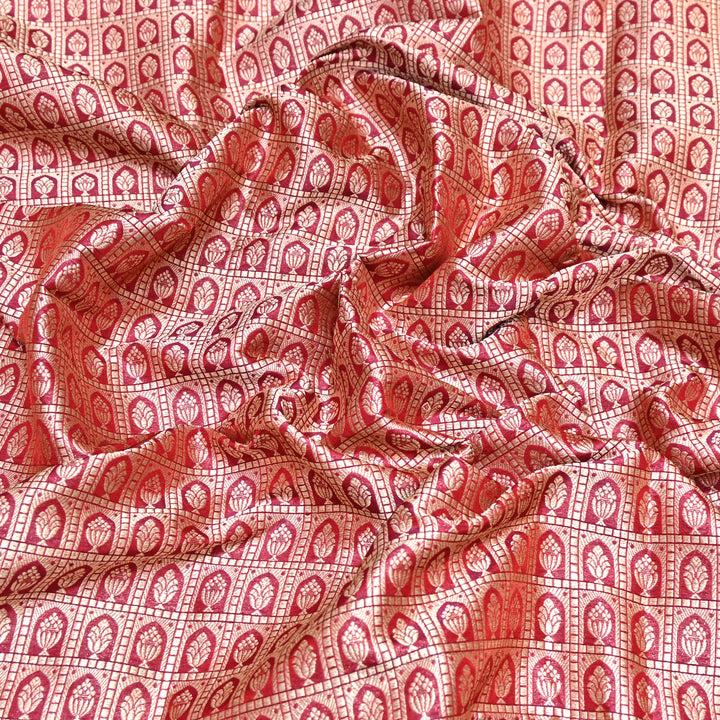 Red Color Pure Silk Alfi Zari Brocade Fabric 44" – Luxury Traditional Designer Fabric ZTF001-2