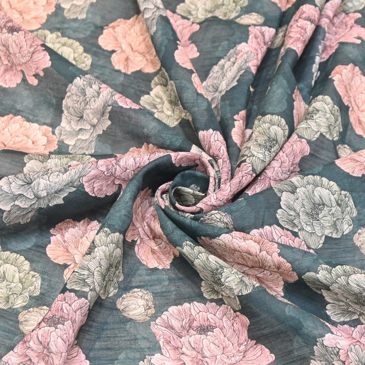 Multicolor Cotton Linen Digital Print Fabric- Soft Breathable Designer Fabric-RT0132-11