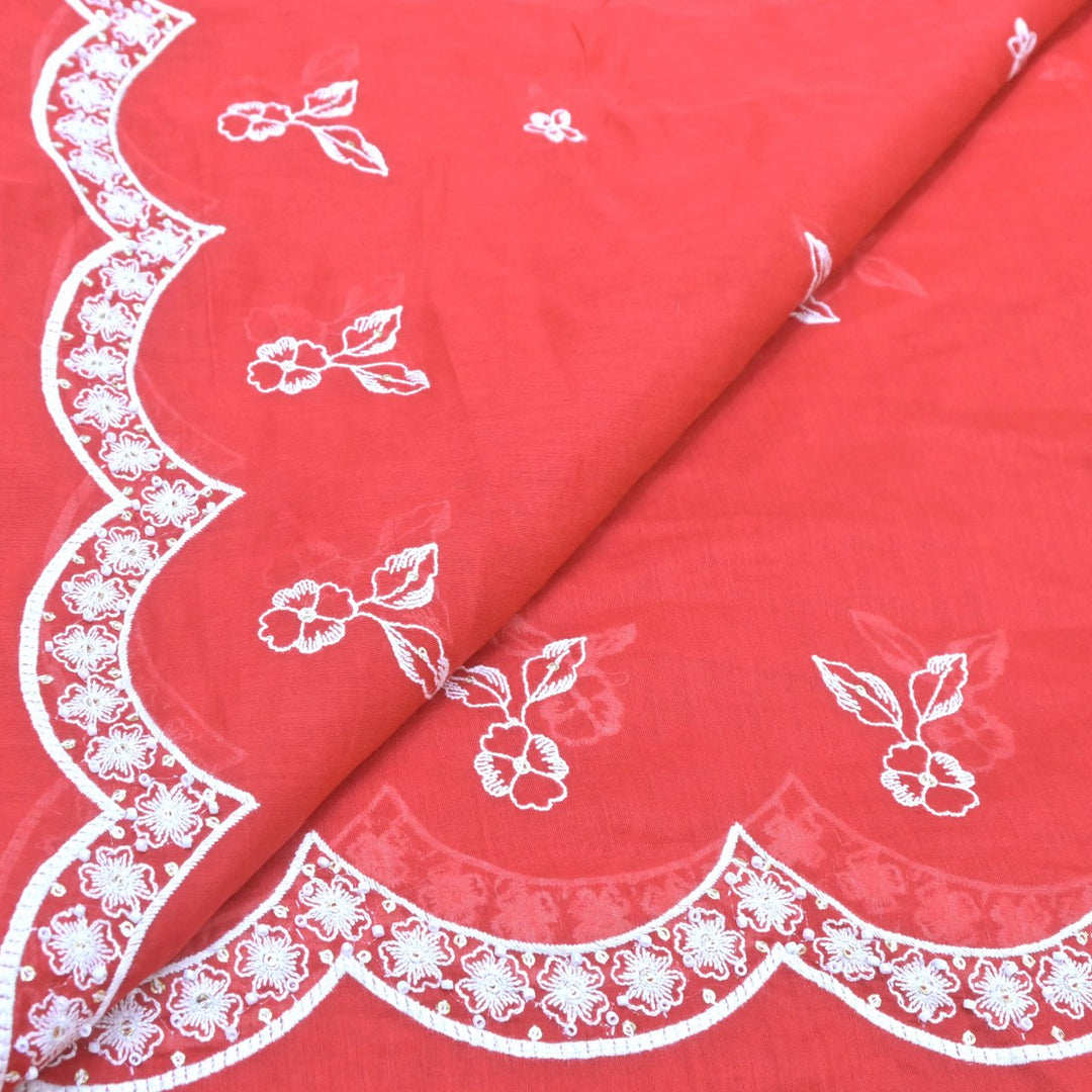 Red Mul Chanderi Fabric with Threadwork Embroidery