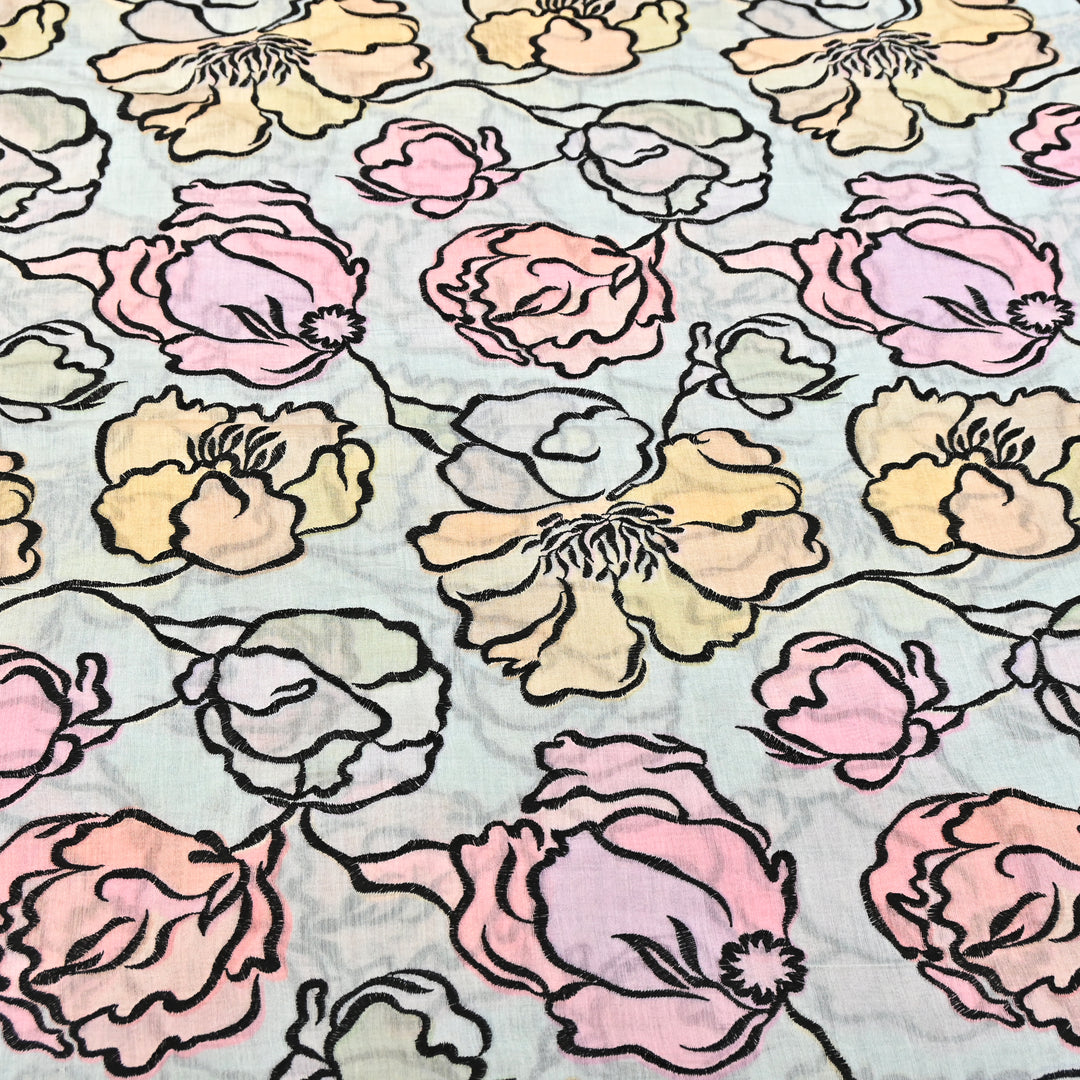 Mul Chanderi Position Print With Thread Embroidery Fabric – Designer Summer Fabric V2290C-3
