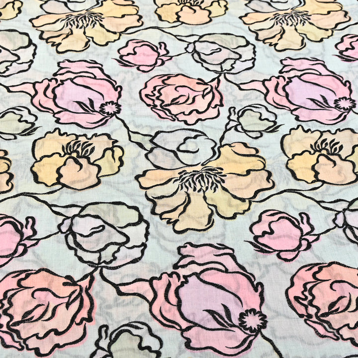 Mul Chanderi Position Print With Thread Embroidery Fabric – Designer Summer Fabric V2290C-3