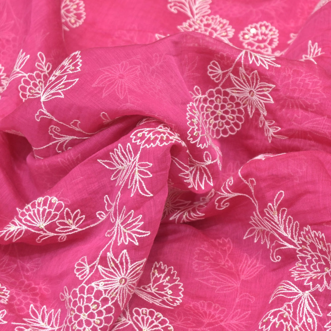 Cotton Chanderi Thread With Sequins Embroidery Fabric