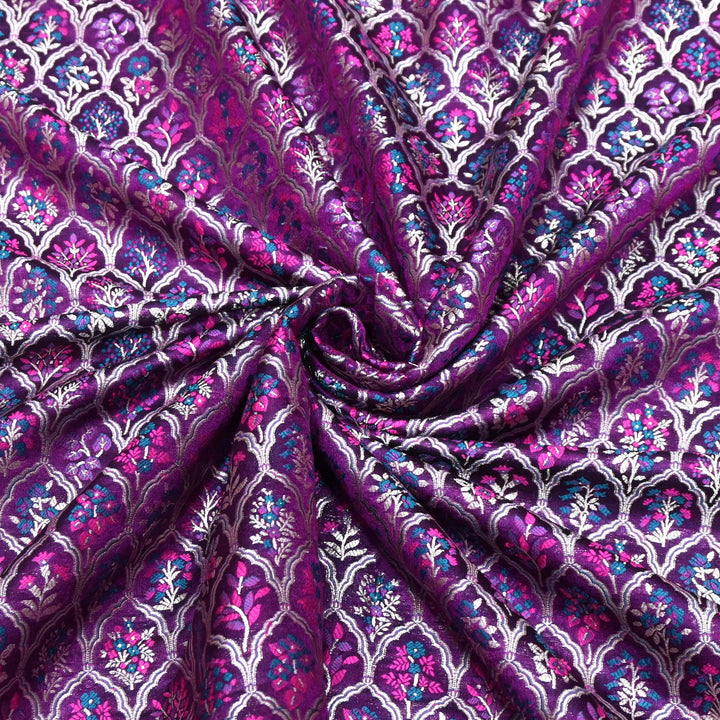Purple Satin Mina Zari Brocade Fabric