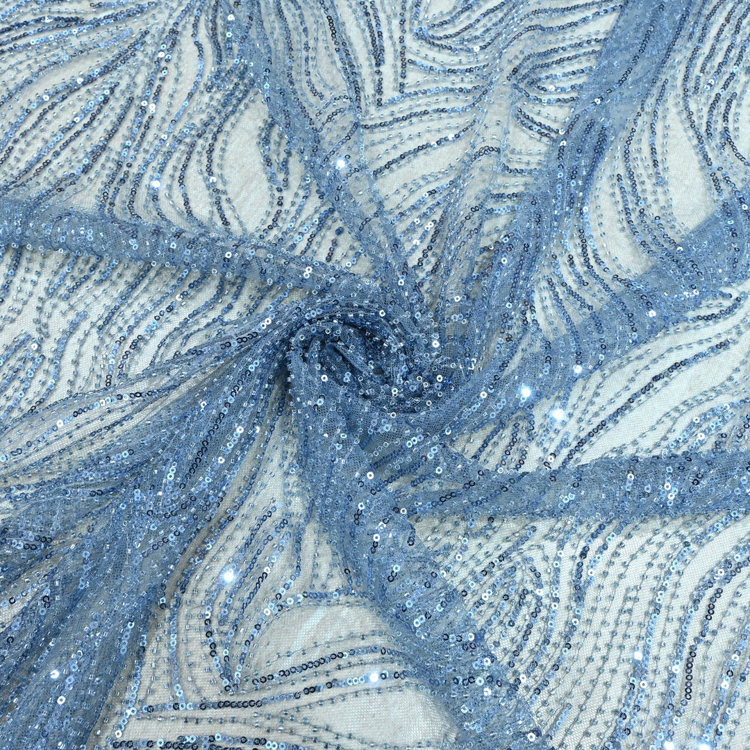 Cut Dana Sequins Embroidered Fabric on Imported Net