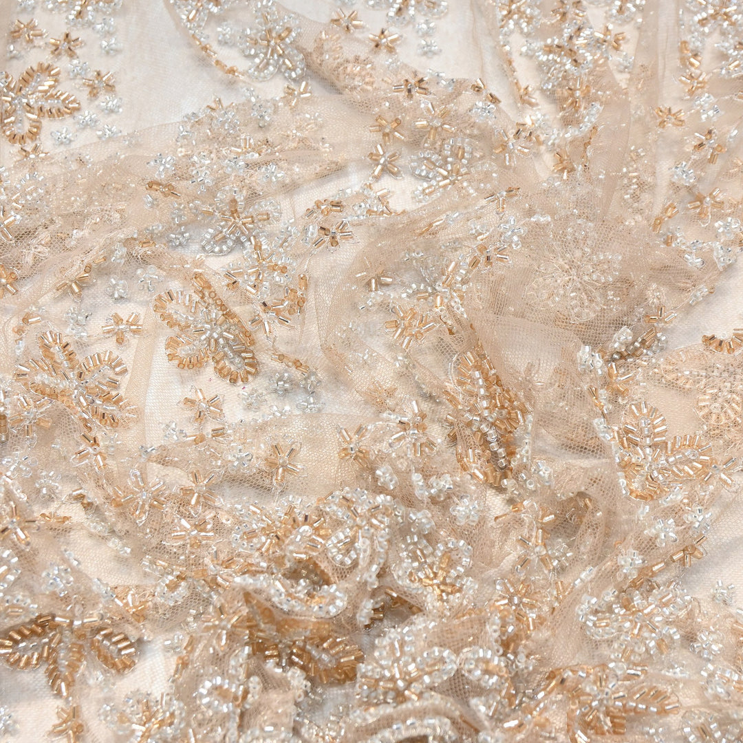 Premium Imported Heavy Beaded Floral Embroidery Net Fabric - 608939-01