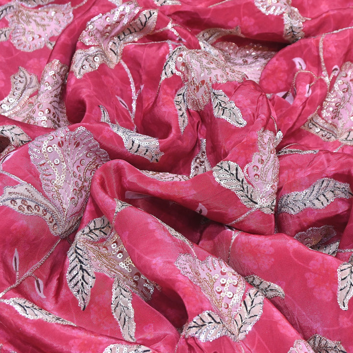 Multi Color Crepe Position Print Fabric with Zari & Sequins Embroidery - 102228-5