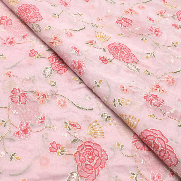 Chanderi Thread With Sequins Embroidery Fabrics