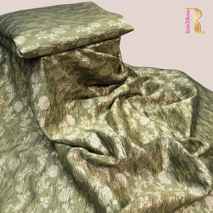 Sage Green Pure Crush Tissue Zari Jaal | T-16-203