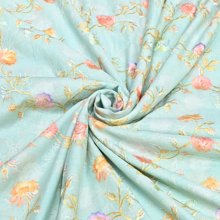 Mul Chanderi Thread Embroidery Fabric – Lightweight Elegant Designer Fabric- V2366C-04