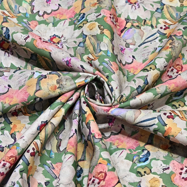Macha Green Floral Italian Lawn Print Fabric