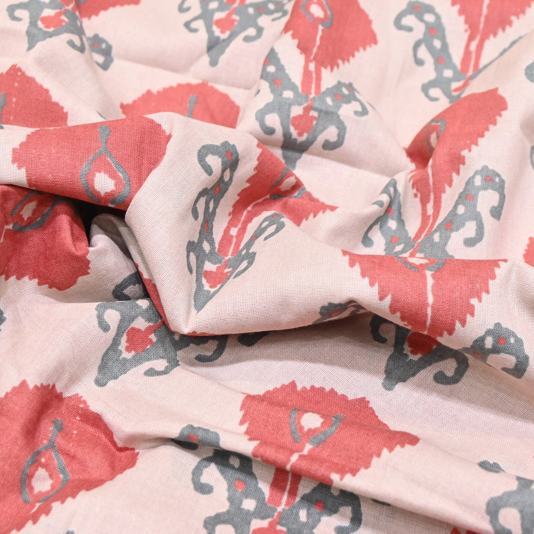 Baby Pink Cotton Linen In Red Floral Print