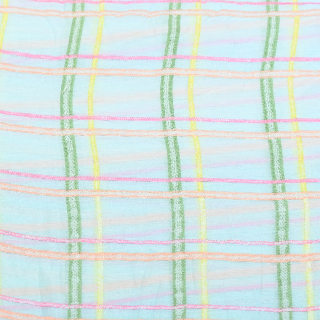 Sky Blye Color Mul Chanderi Thread Embroidery Fabric – Soft Lightweight Designer Fabric-V2189C-4