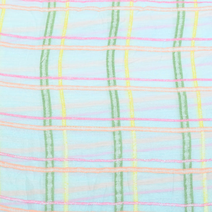 Sky Blye Color Mul Chanderi Thread Embroidery Fabric – Soft Lightweight Designer Fabric-V2189C-4