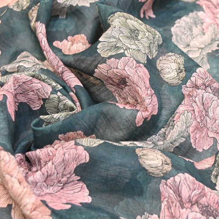 Multicolor Cotton Linen Digital Print Fabric- Soft Breathable Designer Fabric-RT0132-11