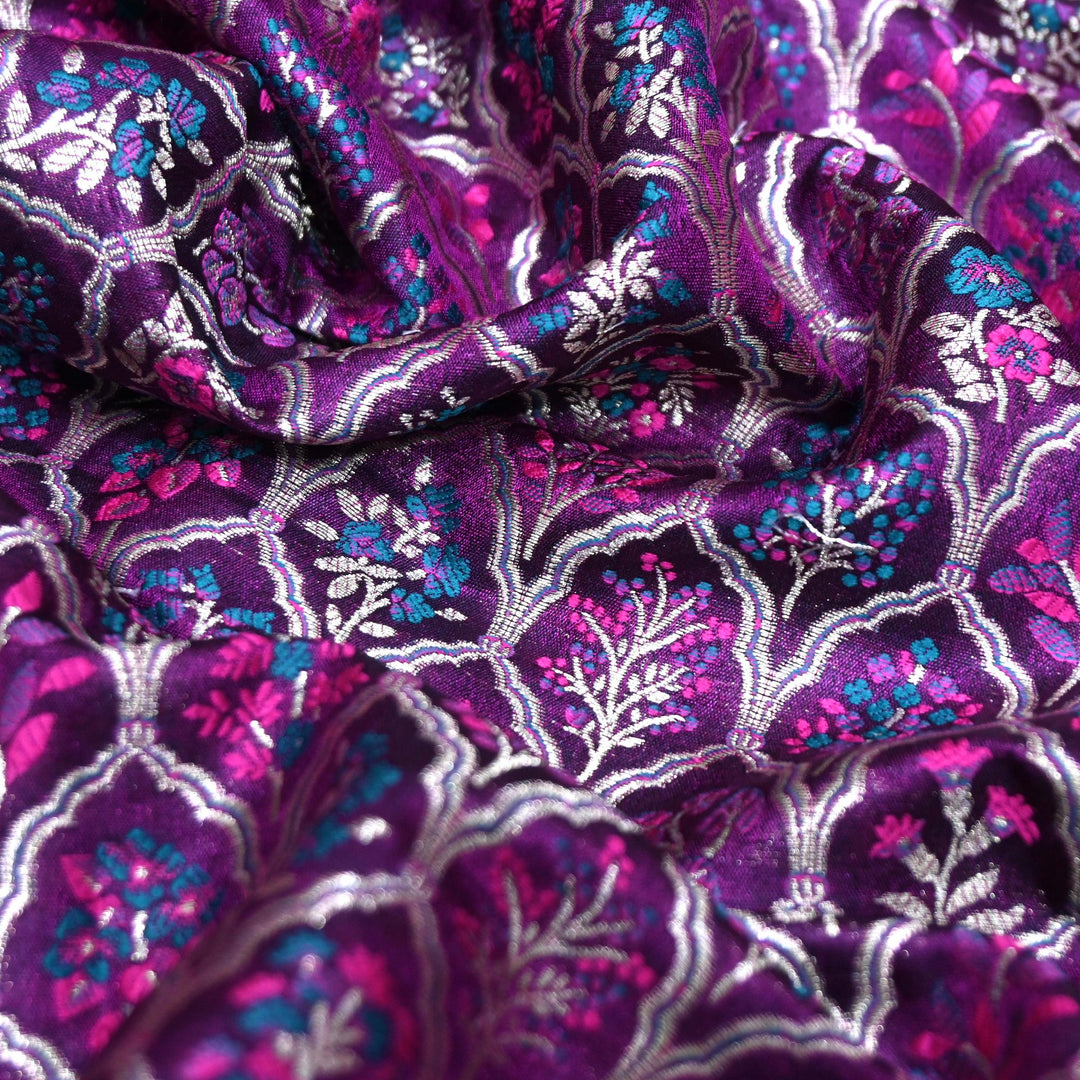 Purple Satin Mina Zari Brocade Fabric