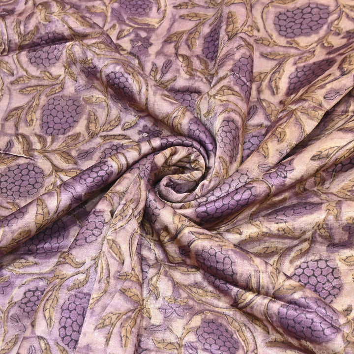 Mushrum Satin Vanaspati Print Fabric– Soft Luxury Designer Printed Fabric KK1217-1F