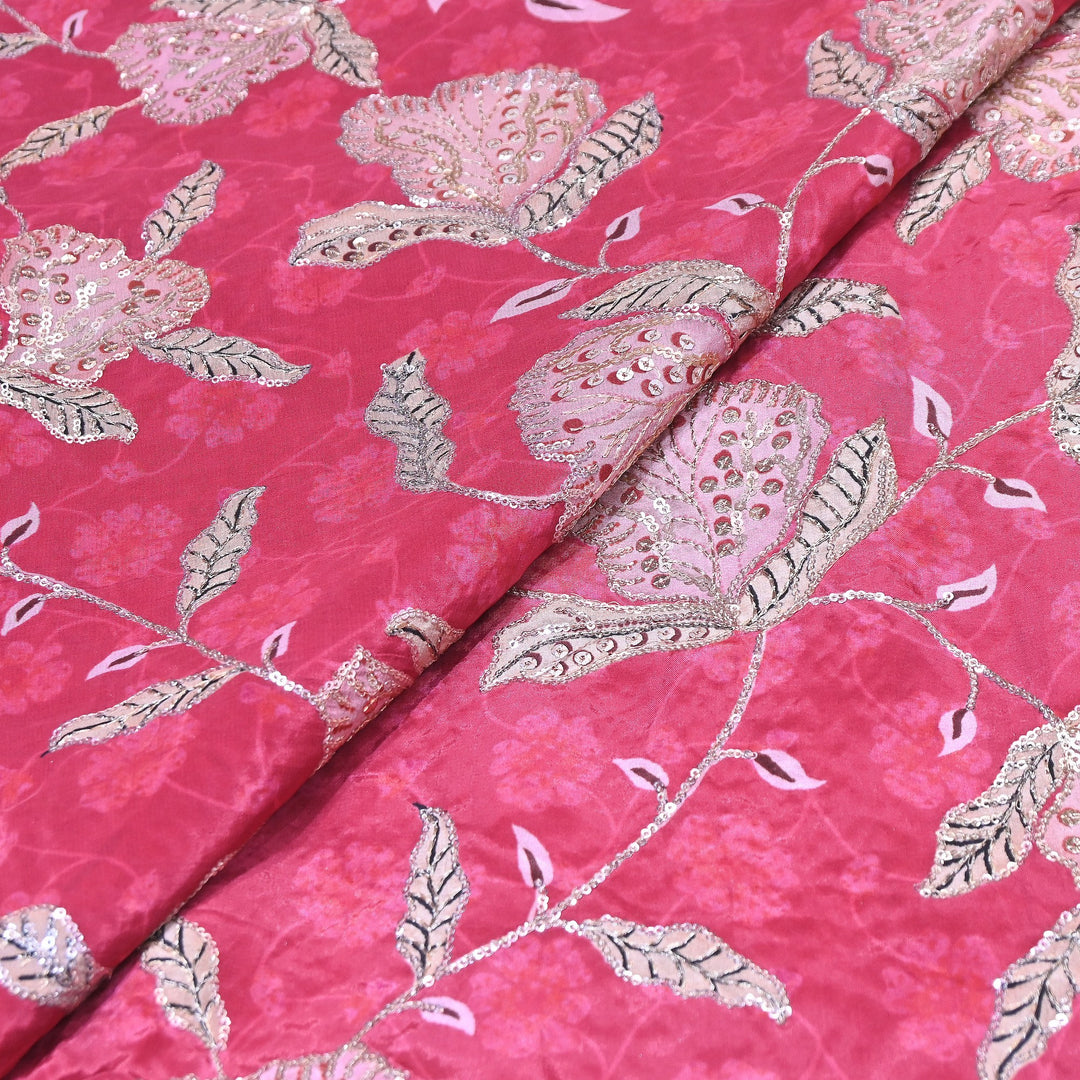 Multi Color Crepe Position Print Fabric with Zari & Sequins Embroidery - 102228-5