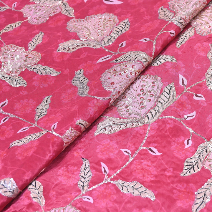 Multi Color Crepe Position Print Fabric with Zari & Sequins Embroidery - 102228-5