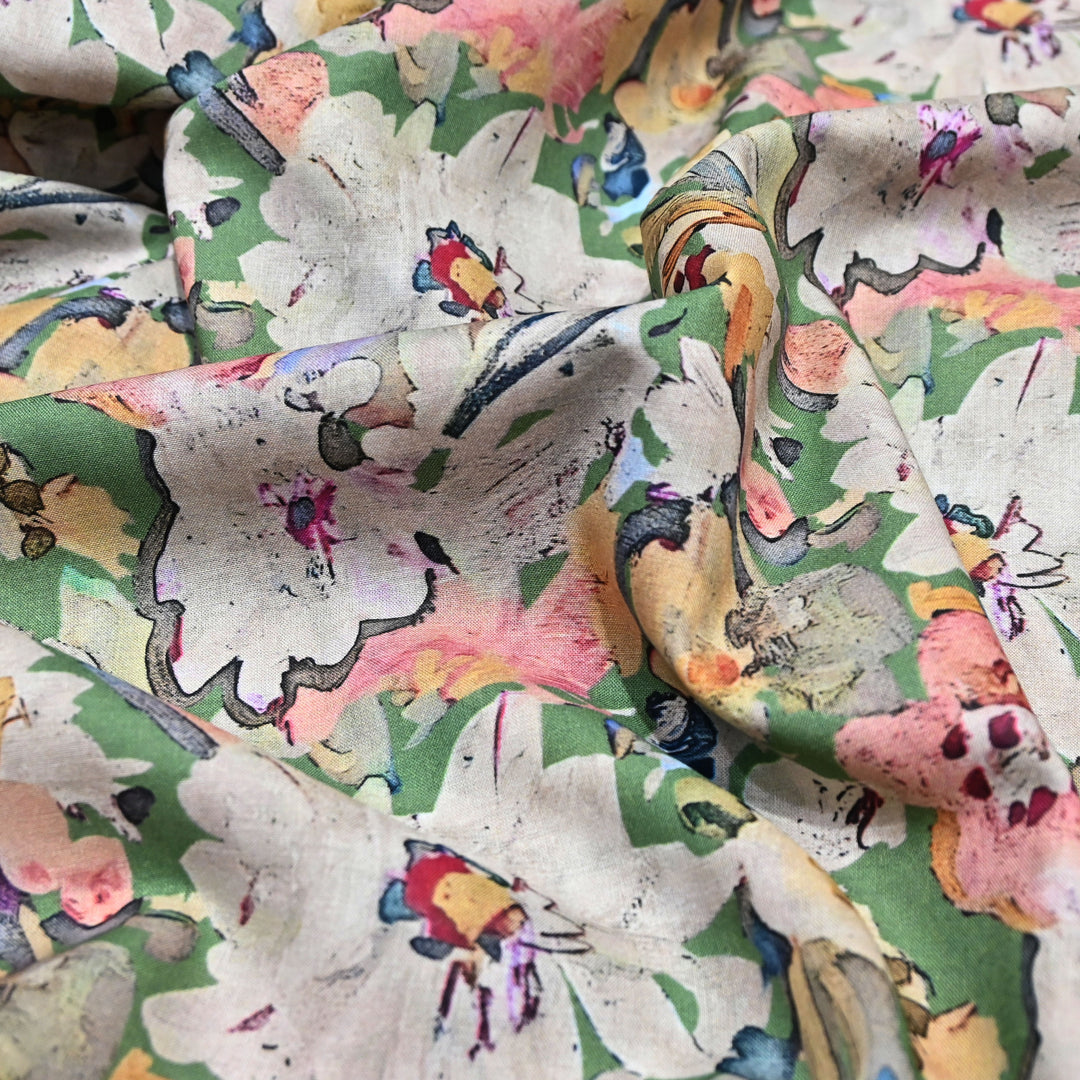 Macha Green Floral Italian Lawn Print Fabric