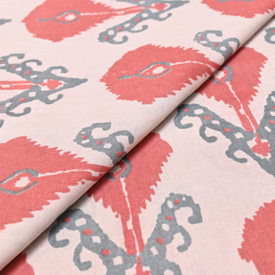 Baby Pink Cotton Linen In Red Floral Print