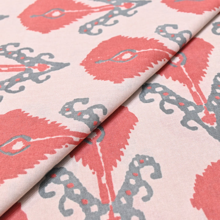 Baby Pink Cotton Linen In Red Floral Print