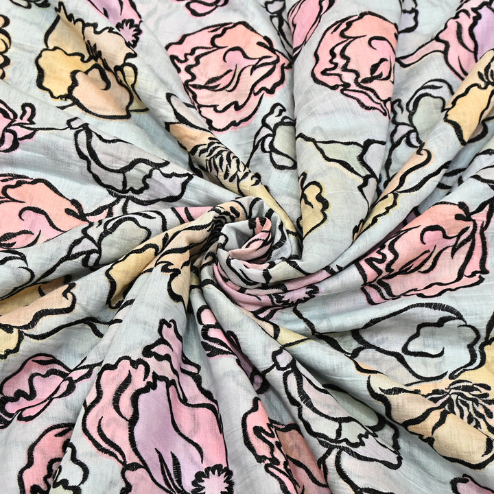 Mul Chanderi Position Print With Thread Embroidery Fabric – Designer Summer Fabric V2290C-3