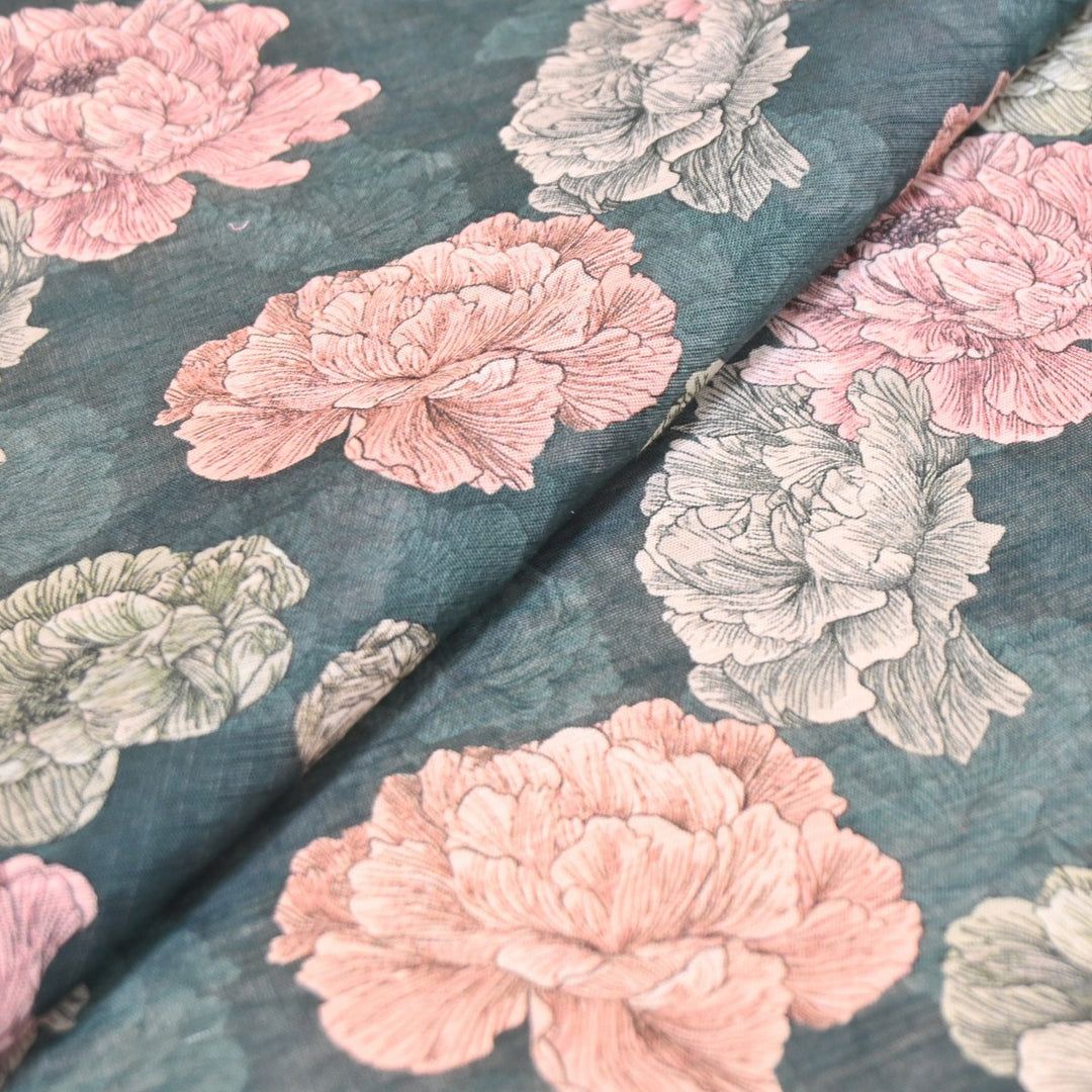 Multicolor Cotton Linen Digital Print Fabric- Soft Breathable Designer Fabric-RT0132-11