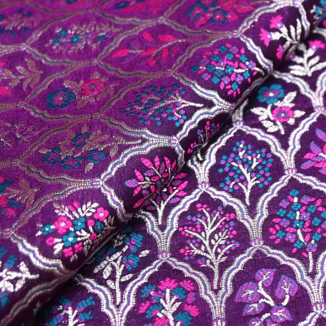Purple Satin Mina Zari Brocade Fabric