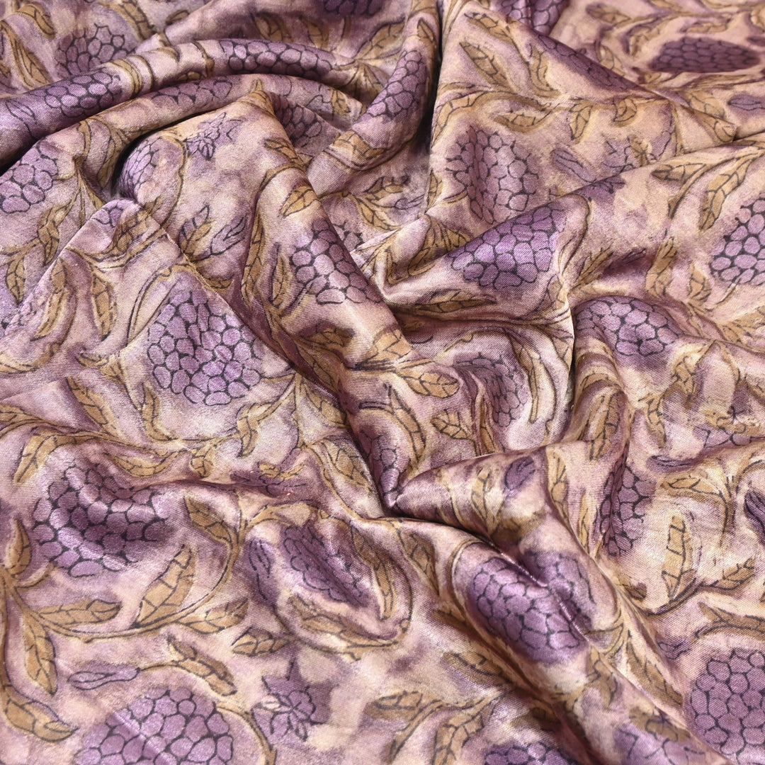 Mushrum Satin Vanaspati Print Fabric– Soft Luxury Designer Printed Fabric KK1217-1F