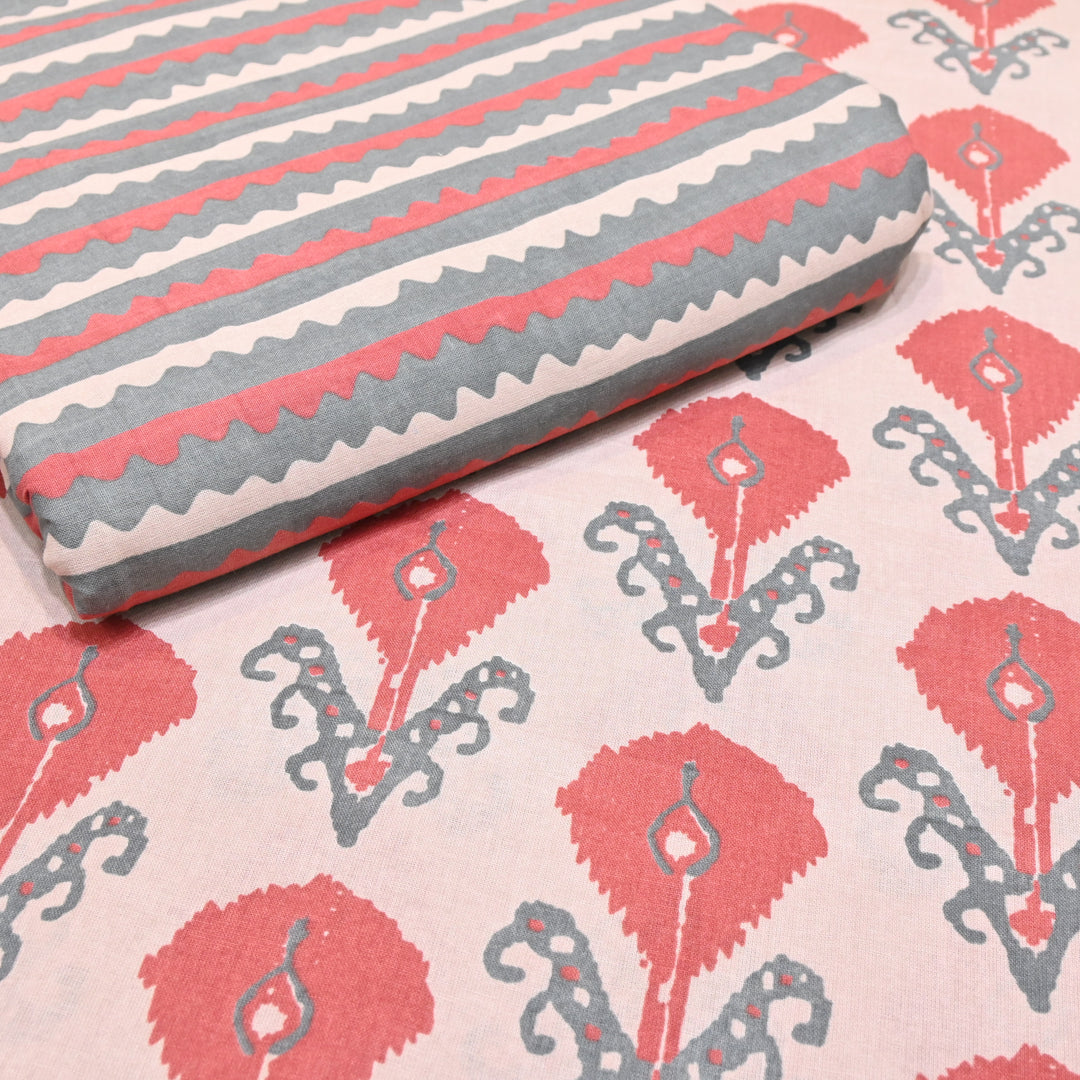 Baby Pink Cotton Linen In Red Floral Print
