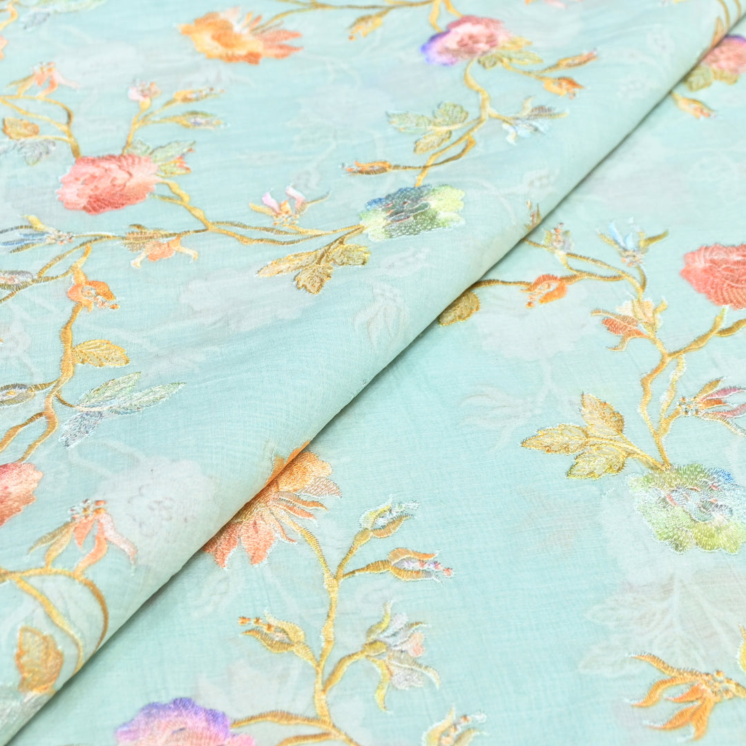 Mul Chanderi Thread Embroidery Fabric – Lightweight Elegant Designer Fabric- V2366C-04