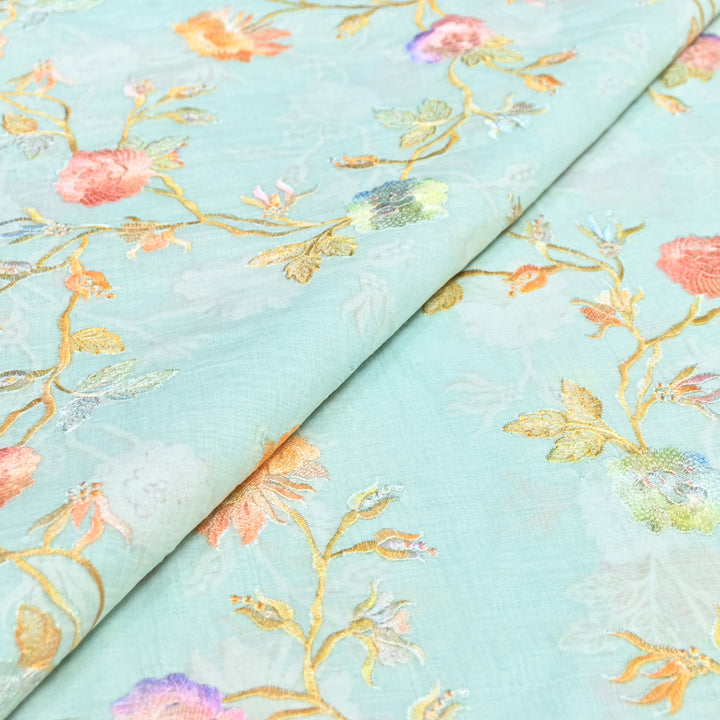Mul Chanderi Thread Embroidery Fabric – Lightweight Elegant Designer Fabric- V2366C-04