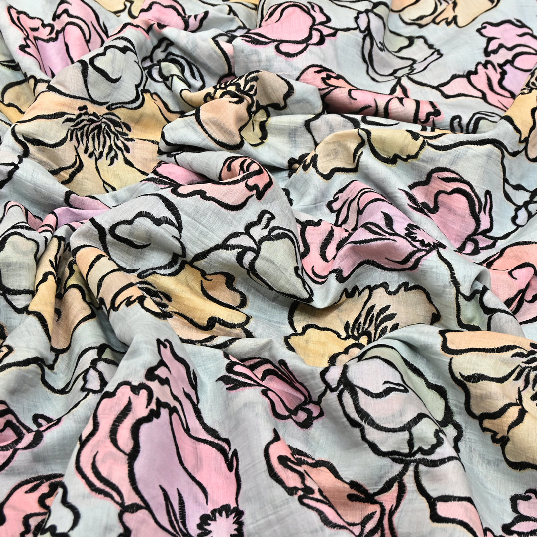 Mul Chanderi Position Print With Thread Embroidery Fabric – Designer Summer Fabric V2290C-3