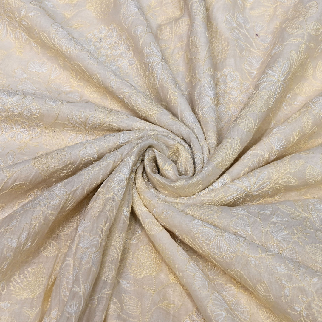 Dyeable Mul Chanderi Thread Embroidery Fabric 44" – Lightweight Designer Summer Fabric SCOR83A