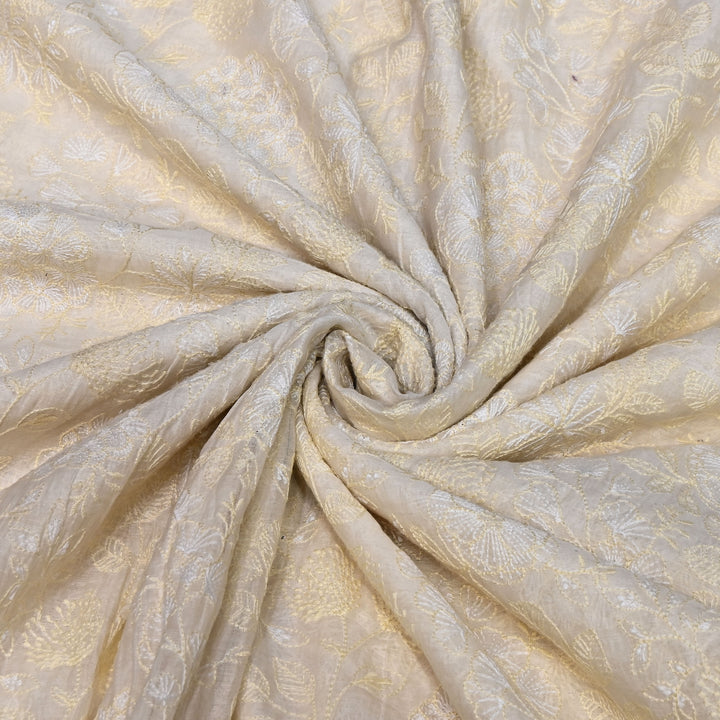 Dyeable Mul Chanderi Thread Embroidery Fabric 44" – Lightweight Designer Summer Fabric SCOR83A
