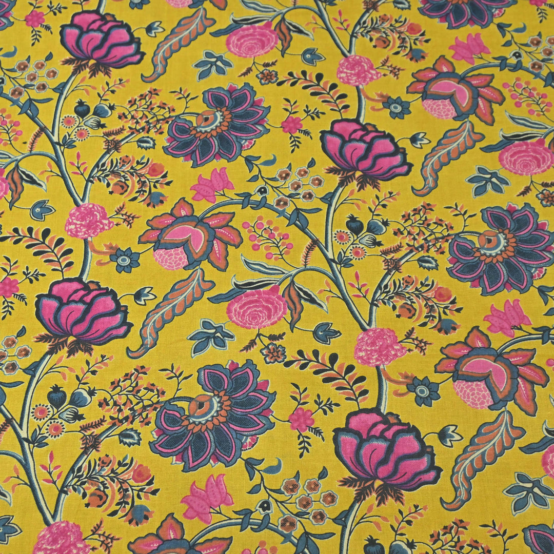 Deep Mustard Cotton Printed Fabric