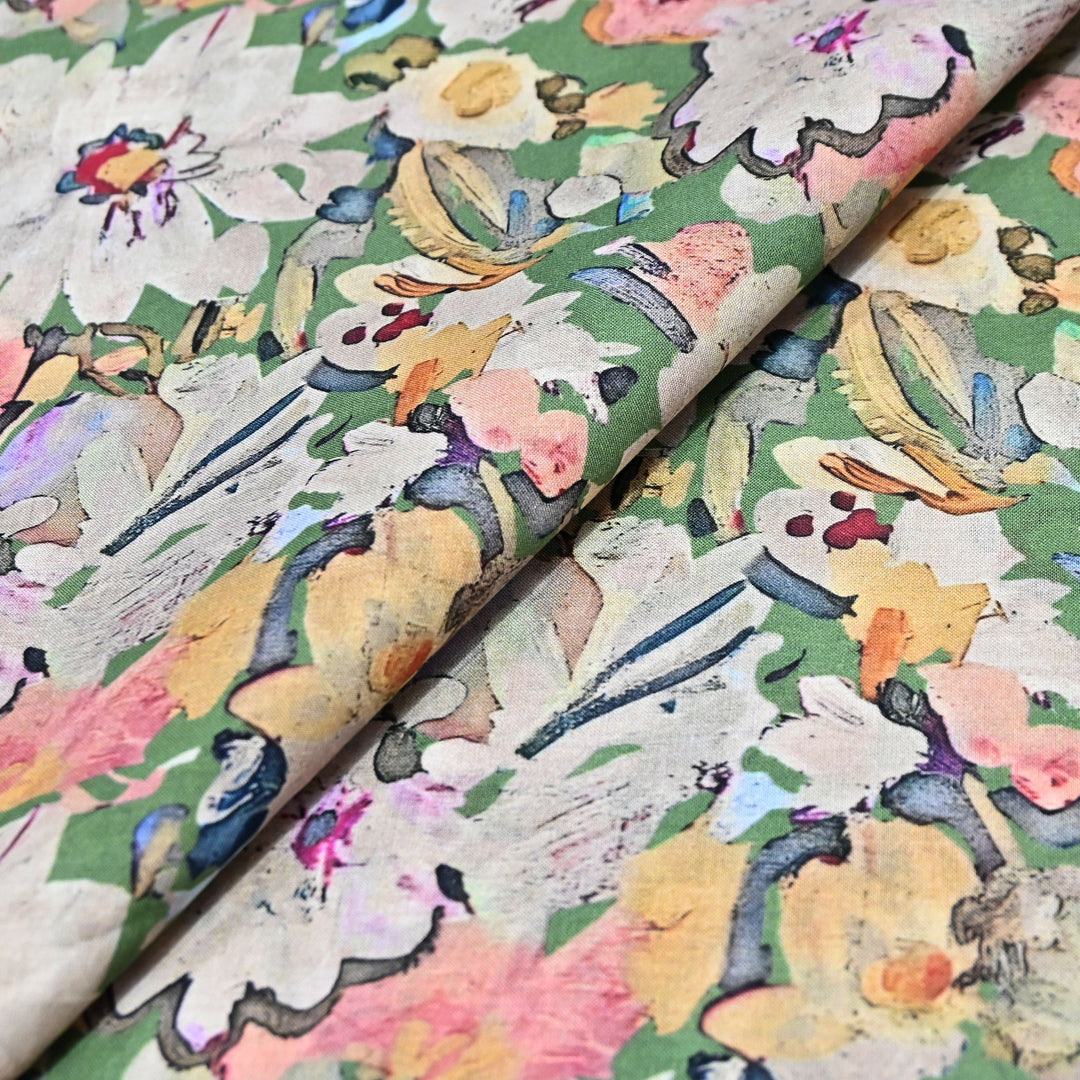 Macha Green Floral Italian Lawn Print Fabric