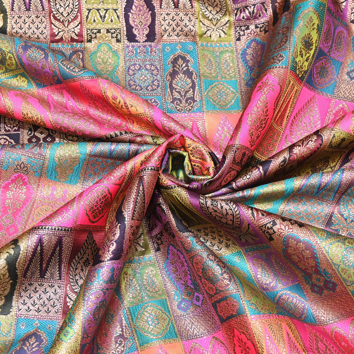 Multi Rangoli Brocade Fabric – Premium Zari Woven Designer Brocade Fabric 001006-A7