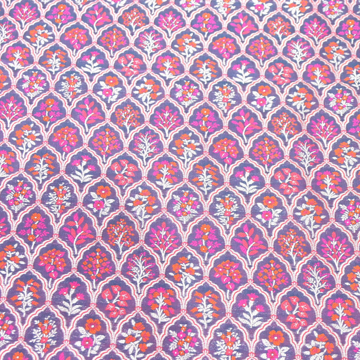 Pink & Purple Shade Satin Mina Zari Brocade Fabric