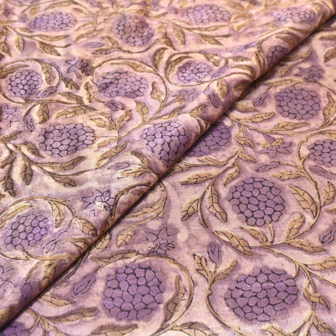 Mushrum Satin Vanaspati Print Fabric– Soft Luxury Designer Printed Fabric KK1217-1F