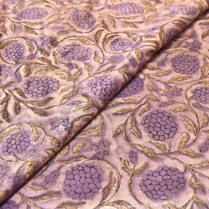 Mushrum Satin Vanaspati Print Fabric– Soft Luxury Designer Printed Fabric KK1217-1F