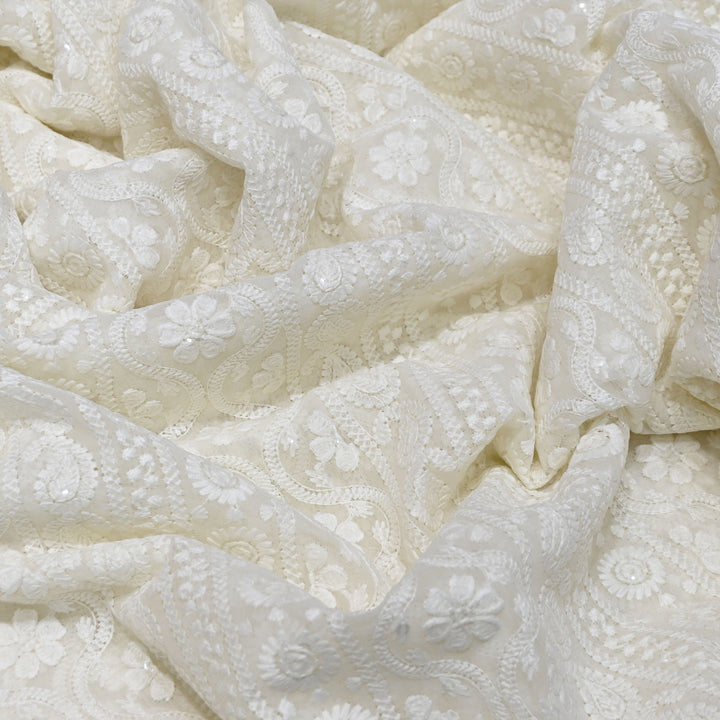 Georgette Thread & Sequins Embroidery Fabric – Elegant Designer Fabric - UT0345-1