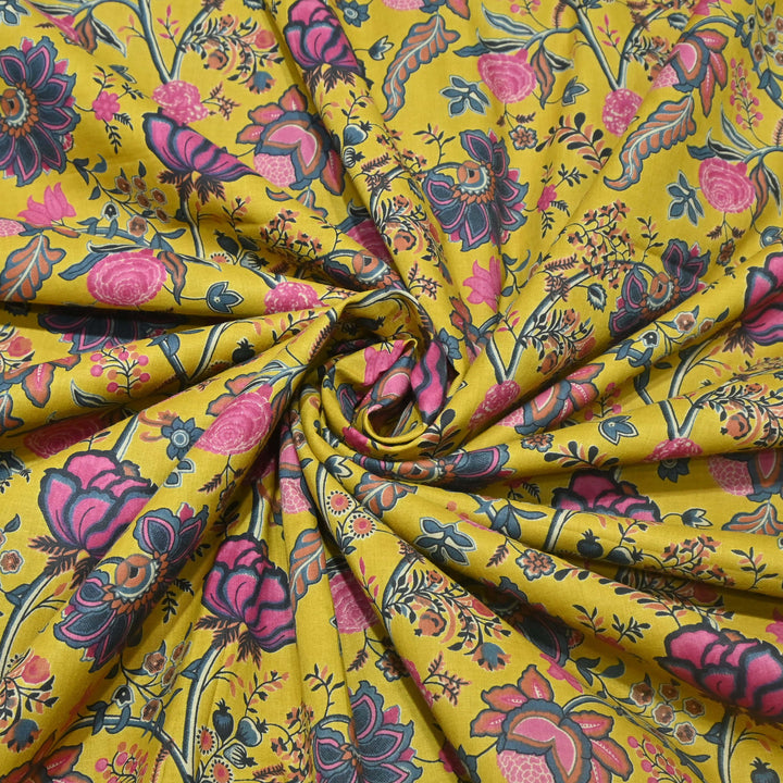 Deep Mustard Cotton Printed Fabric