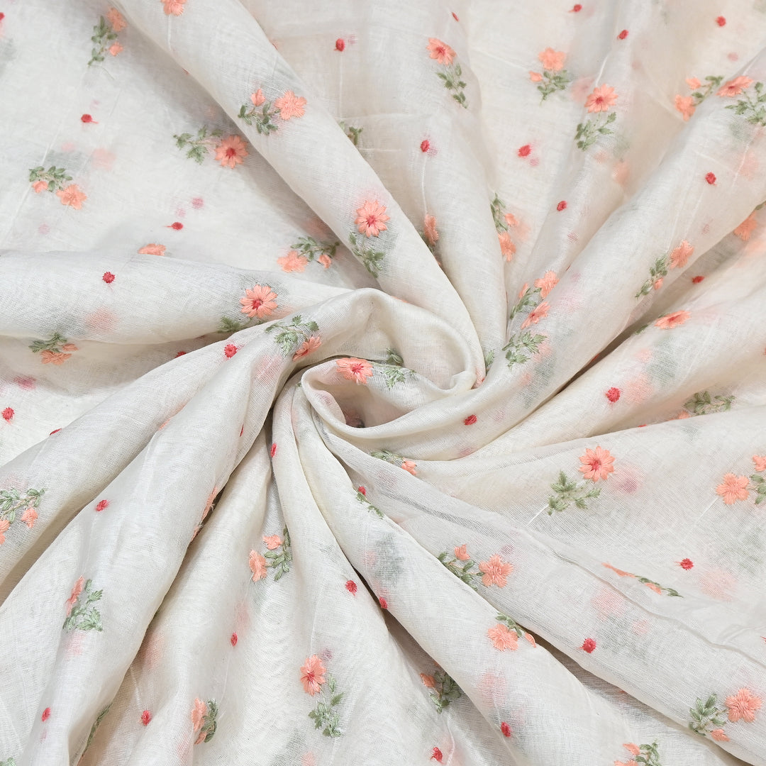 Dyeable Mul Chanderi Thread Embroidery Fabric – Soft Summer Designer Fabric-MF8209-5
