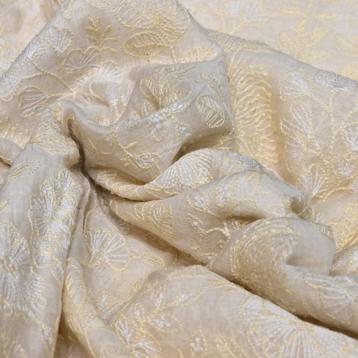 Dyeable Mul Chanderi Thread Embroidery Fabric 44" – Lightweight Designer Summer Fabric SCOR83A